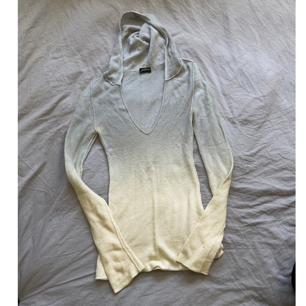 Parker Blue Vintage Womens Grey Ombre Hooded Cashmere Sweater Size M